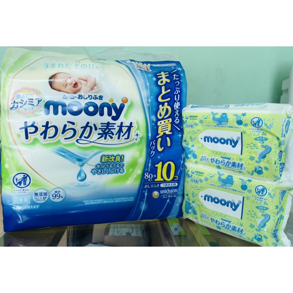Khăn giấy ướt, Giấy Ướt Mini cho bé Moony Nội Địa Nhật Bản Bịch 80 Tờ - Shop Mẹ Khoai