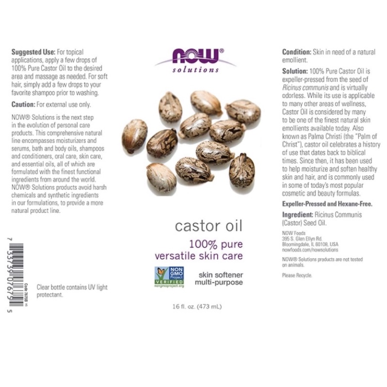 Dầu Thầu dầu NOW Solutions Castor Oil, 100 % tự nhiên 473ml USA