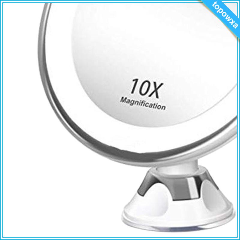 Gương Trang Điểm Phóng Đại 10X Có Giác Hút Mạnh Xoay 360 Độ Có Đèn Cho Phòng Tắm