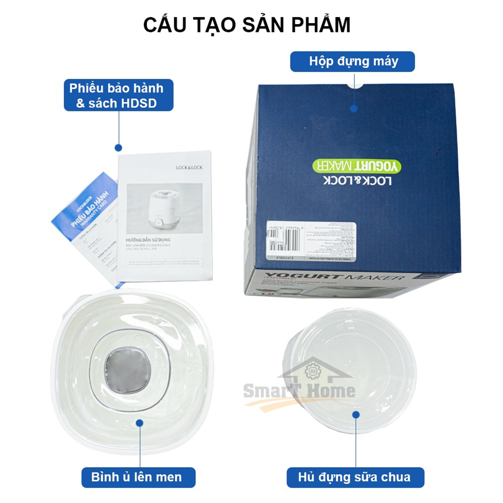 Máy Làm Sữa Chua Lock Lock EJY110SLV , Máy Ủ Sữa Chua Mini Dung Tích 1L Nắp Đậy Trong Suốt - Bảo Hành 12 Tháng