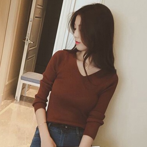 Áo Dệt Kim Tay Dài Cổ Chữ V Dáng Ôm Phong Cách Thời Trang Mới
