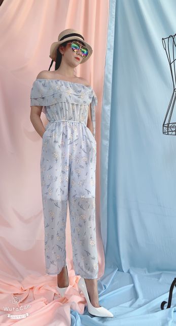 JUMPSUIT BẸT VAI DÀI NHÚNG EO - ĐỒ BAY TRỄ VAI DÀI ỐNG RỘNG PHỐI BÈO DỄ THƯƠNG NGỌT NGÀO CHO NỮ