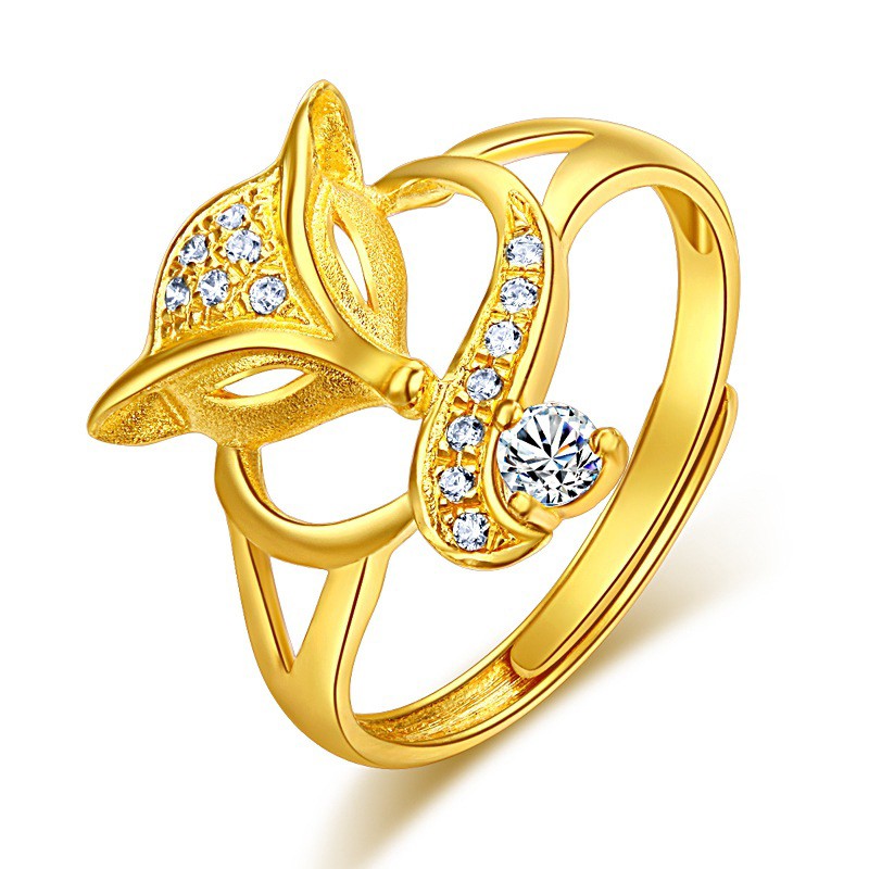 Nhẫn bằng kim loại thiết kế hình cáo đính đá thời trang cá tính cho nữ