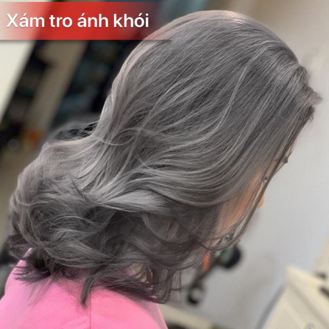 Một bộ thuốc nhuộm tóc màu Xám tro ánh khói + tặng oxy trợ nhuộm (tặng kèm gang tay và HDSD