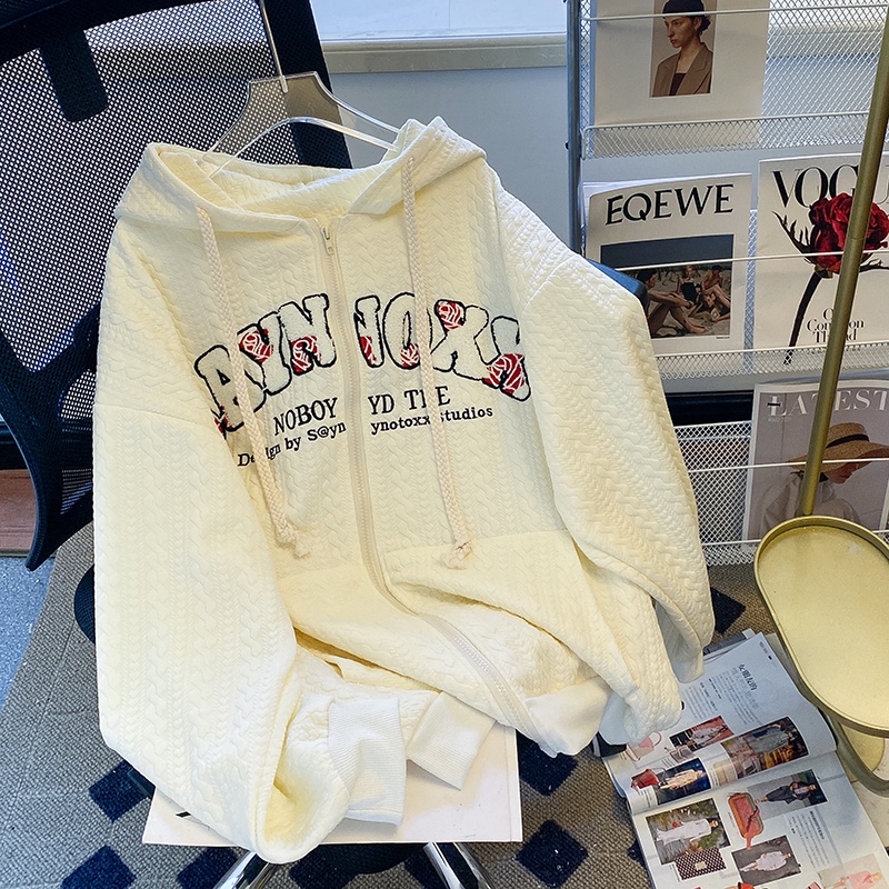 ZHELIHANGFEI Áo Hoodie Tay Dài Dáng Rộng Phối Dây Rút Phong Cách Preppy