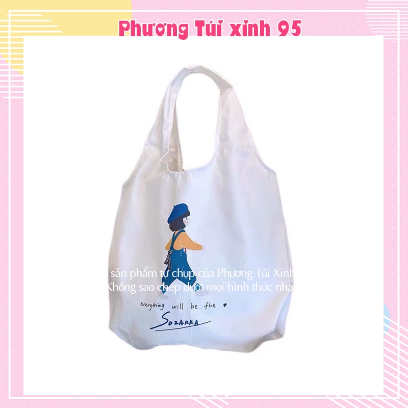 Túi vải canvas túi tote đeo chéo loại đẹp đi học đi chơi phong cách hàn quốc Phuongtuixinh TVA01