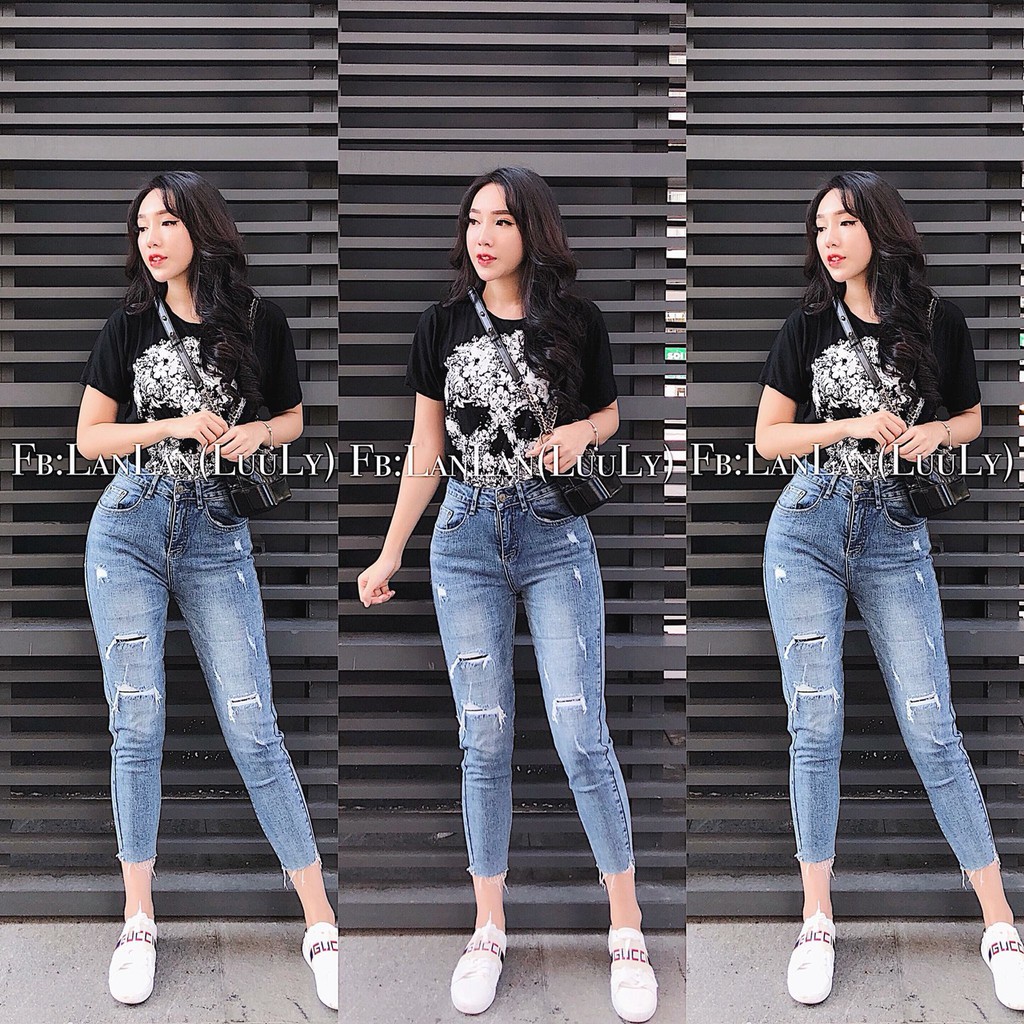 [SIZE ĐẠI 60kg~90kg] Quần jean dài BIG SIZE  rách vá LƯNG CAO big size co dãn mạnh màu xanh đậm 3057