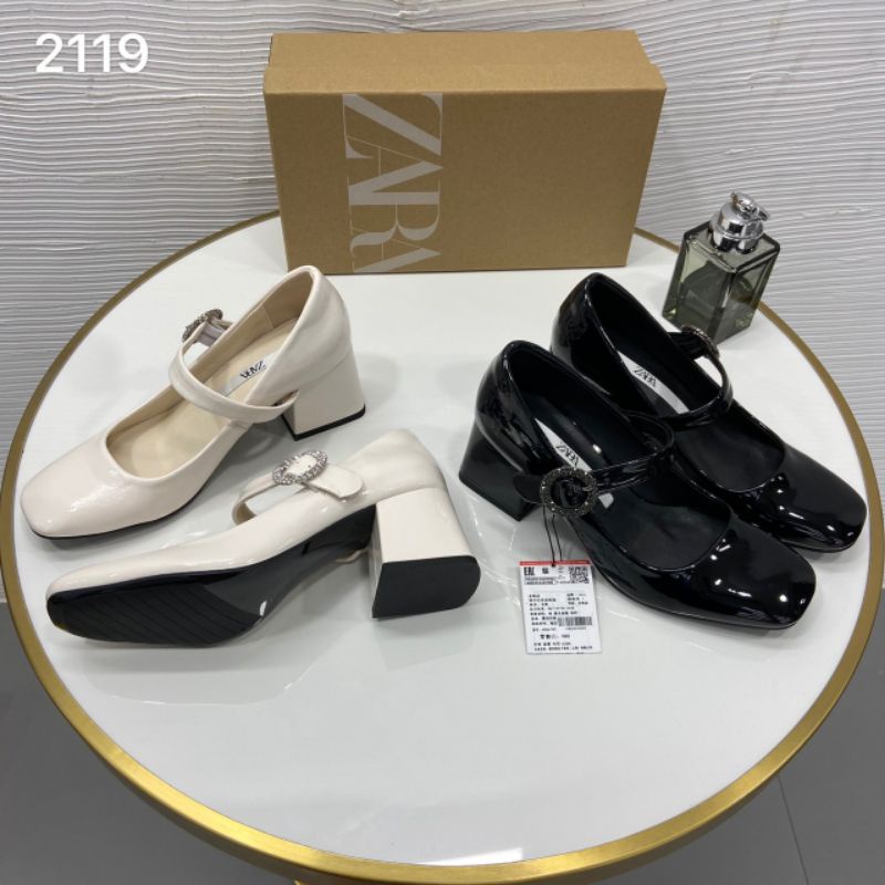 Dp Giày Cao Gót Zara Gót 7p Quai Khoá Da Bóng Mềm Êm Fullbox Tem Túi Hãng