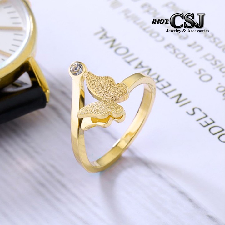 NHẪN TITAN CON BƯỚM PHUN CÁT FREE SIZE MÀU VÀNG TC013 siêu đẹp - tặng hộp đựng xinh xắn