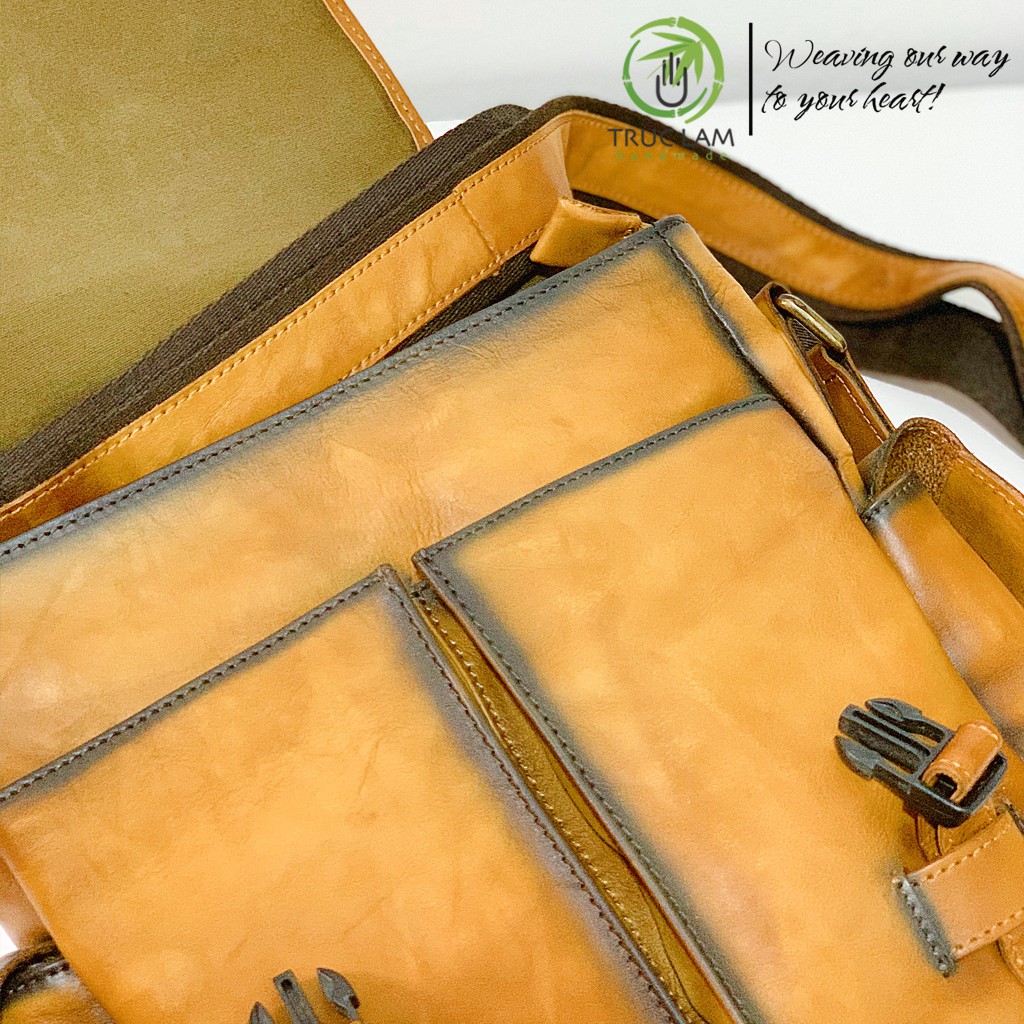 Túi Đeo Chéo Công Sở Nam Da Thật Cao Cấp Nhiều Ngăn Tiện Lợi Có Nắp Gấp – Trúc Lâm Handmade