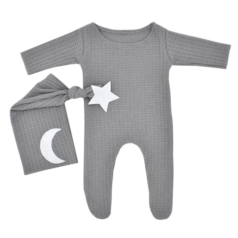 Set 2 Món Áo Liền Quần Đan Len + Mũ Thắt Nút Đuôi Dài + Băng Đô Làm Đạo Cụ Chụp