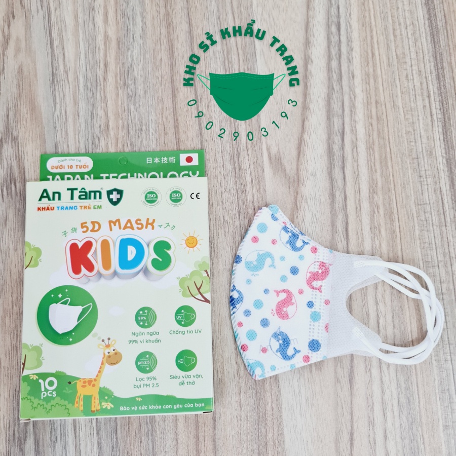 Khẩu trang 5D kids An Tâm dành cho bé 2- 8 tuổi hộp 10 cái | BigBuy360 - bigbuy360.vn