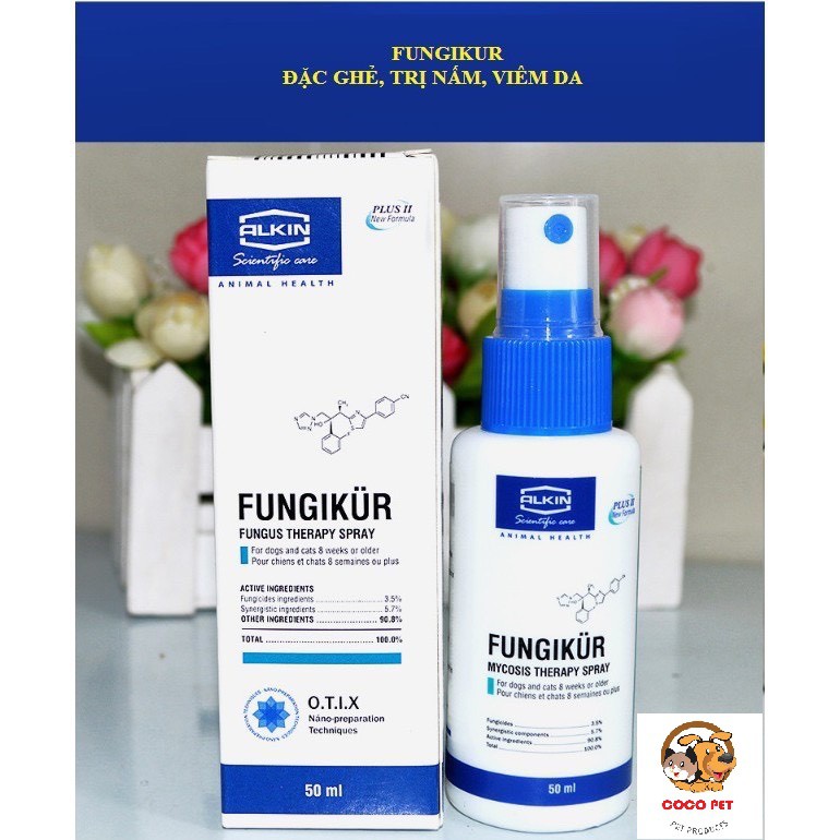 FUNGIKUR Xịt Chữa Nấm, Ve Rận Ghẻ Ngứa Viêm Da Cho Chó Mèo - Alkin Fungikur 50ml