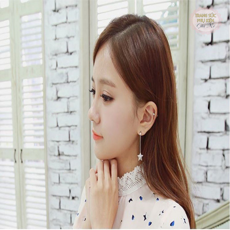 Bông tai thời trang Hàn Quốc trăng sao cách điệu HT140 bạc ý S925
