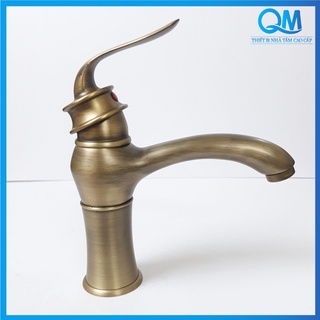 Vòi lavabo vòi bồn rửa mặt nóng lạnh giả cổ chất liệu đồng thau tặng kèm dây cấp nước siêu bền