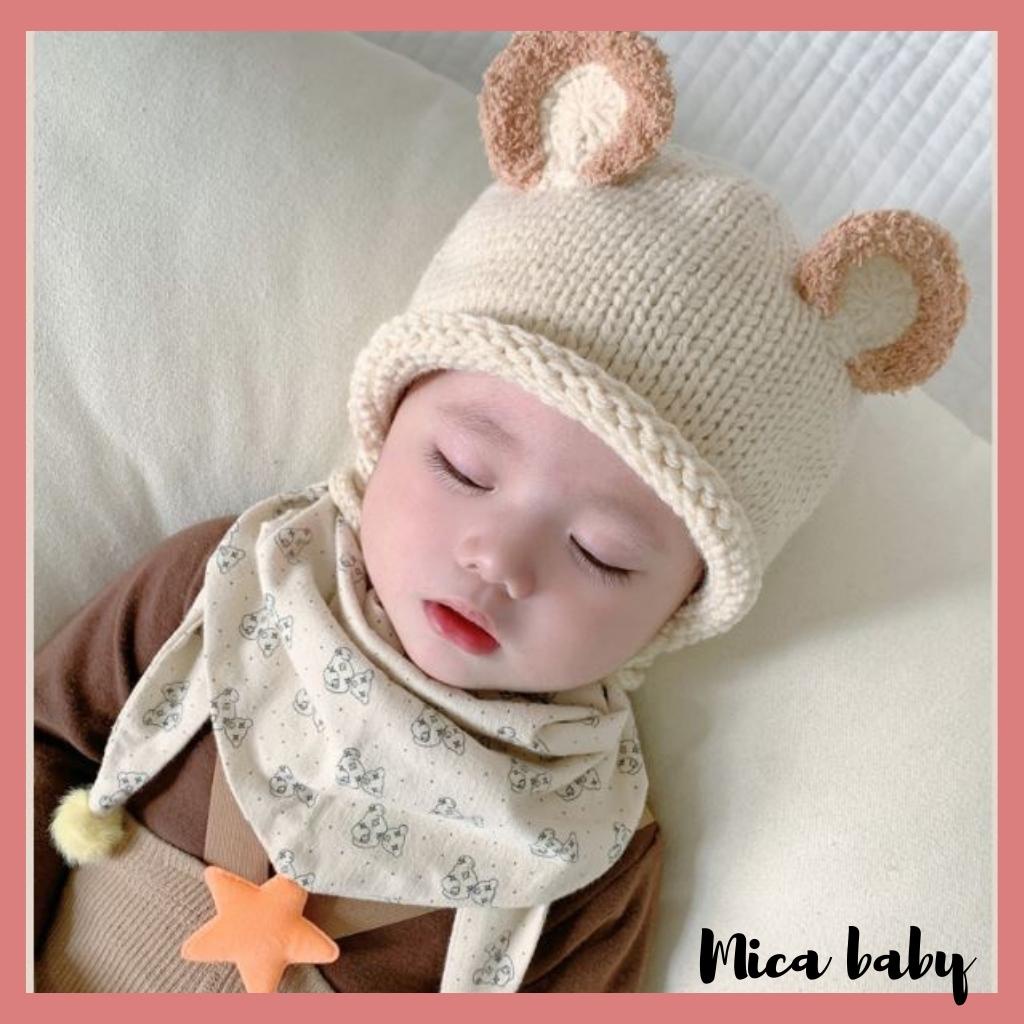 Mũ nón len cho bé kiểu dáng tai chuột viền bông xù đáng yêu ML196 Mica baby