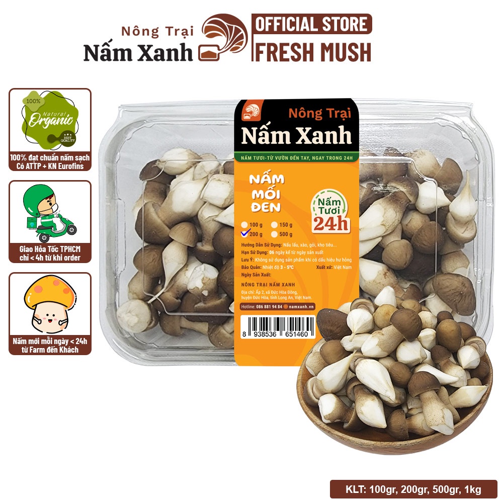 Nấm Mối Đen Baby Tươi  Loại Nhỏ Sạch Đã Gọt Gốc - Nông Trại Nấm Xanh