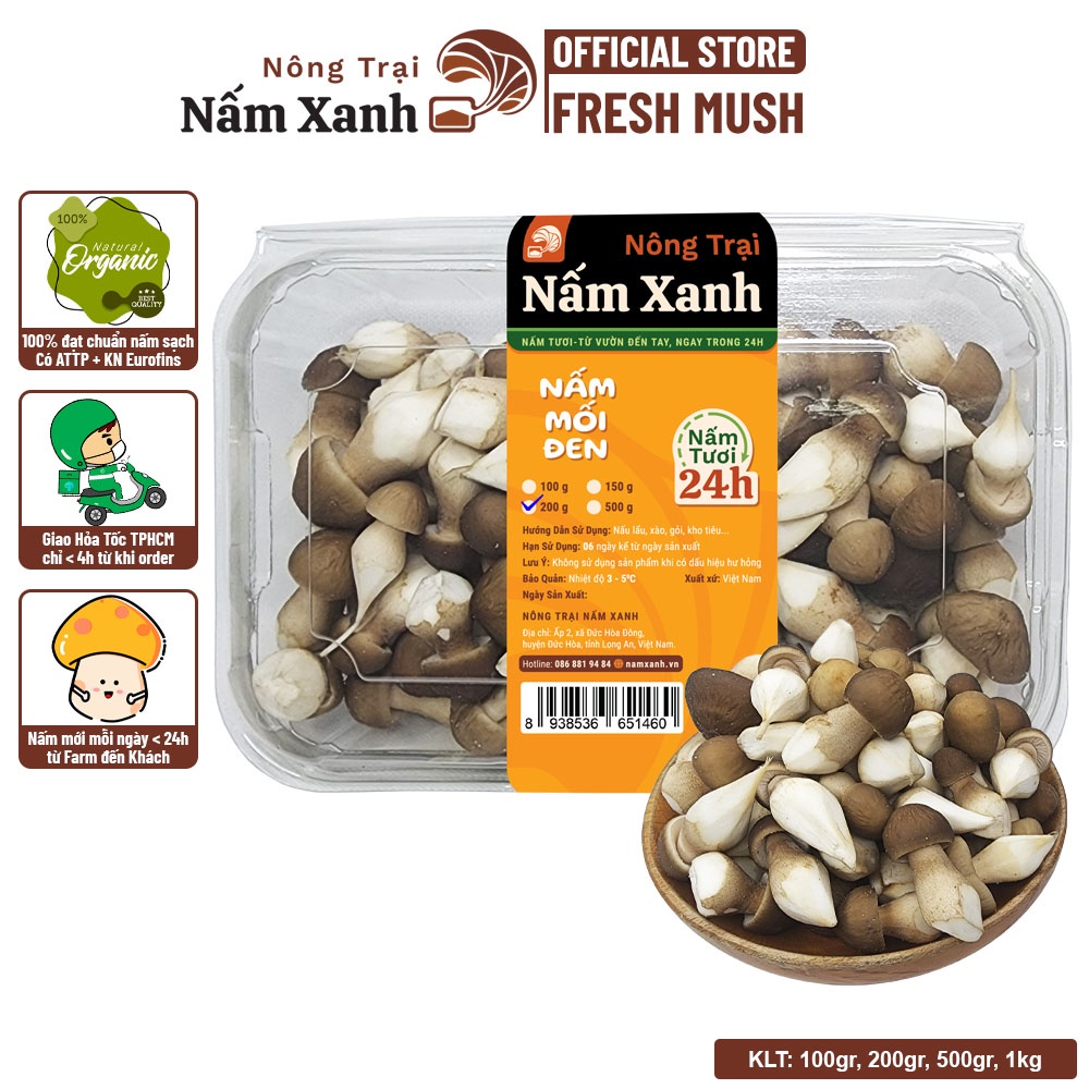 [HCM] Nấm Mối Đen Baby Tươi (100gr 200gr 500gr) Loại Nhỏ Sạch Đã Gọt Gốc - Nông Trại Nấm Xanh