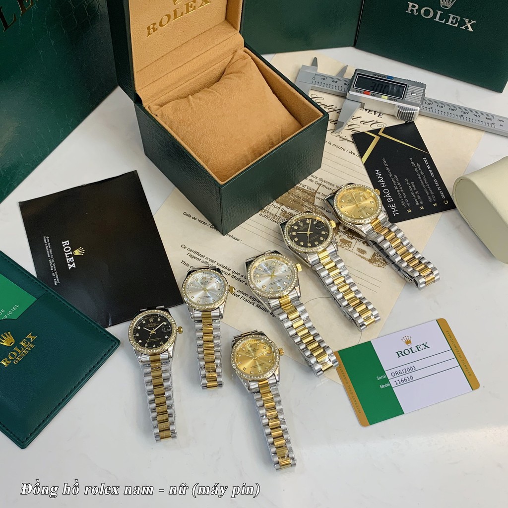 nam nước [rolex nam] Đồng hồ nam nữ Rolex - unisex viền đá dây kim loại chống nước DH505