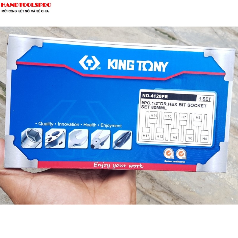 Bộ tuýp 1/2″ 9 chi tiết mũi lục giác dài,  H4 - H17, 4120PR Kingtony