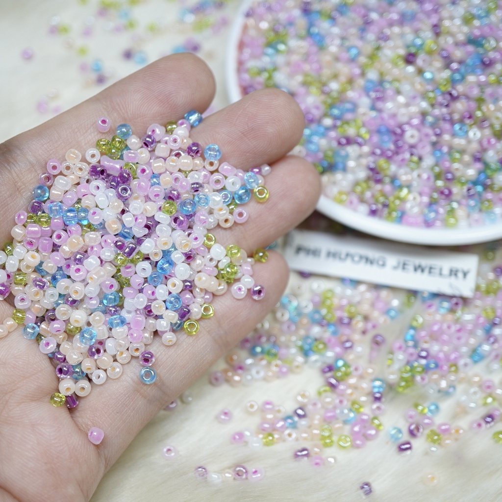 Gói 25g - 50g hạt cườm tấm 3mm màu pastel đính kết quần áo