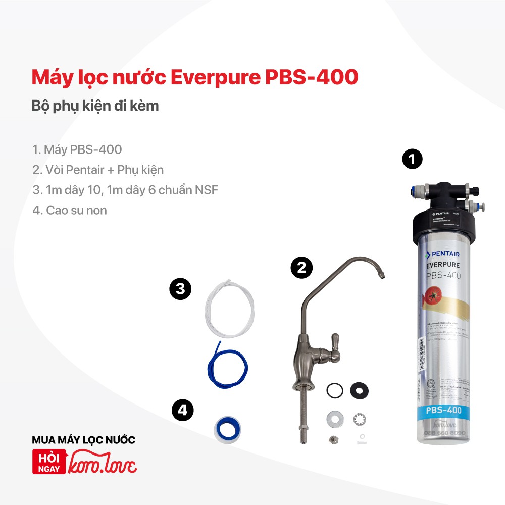 Máy Lọc Nước lắp dưới bồn rửa Pentair Everpure PBS-400 + vòi Pentair chính hãng - Made in USA - lọc nước sạch lưu khoáng