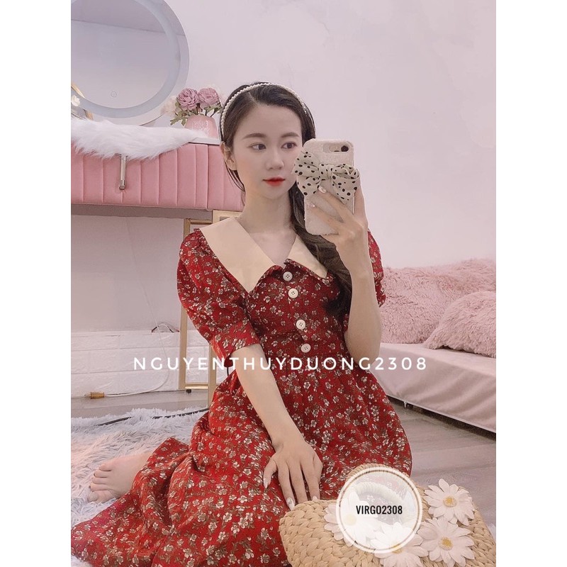 [Ảnh thật/Sẵn]Váy hoa thiết kế cổ be cúc trước/Đầm hoa vintage tiểu thư | BigBuy360 - bigbuy360.vn