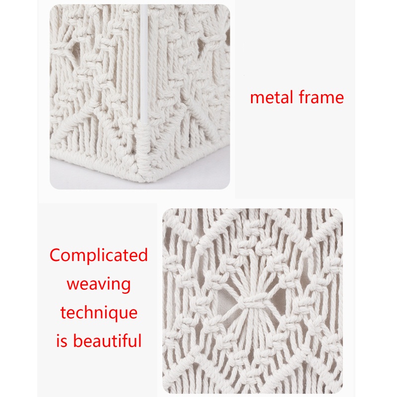 Hộp Đựng Khăn Giấy Bằng Cotton Dệt Tay Có Khóa Hạt Trang Trí Nhà Cửa / Văn Phòng