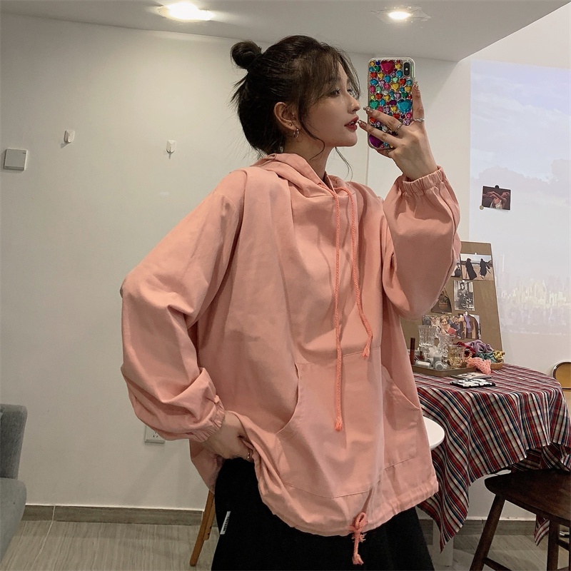 【ZHELIHANGFEI】Áo Hoodie Tay Dài Dáng Rộng Phong Cách Preppy Thời Trang Dễ Phối Đồ