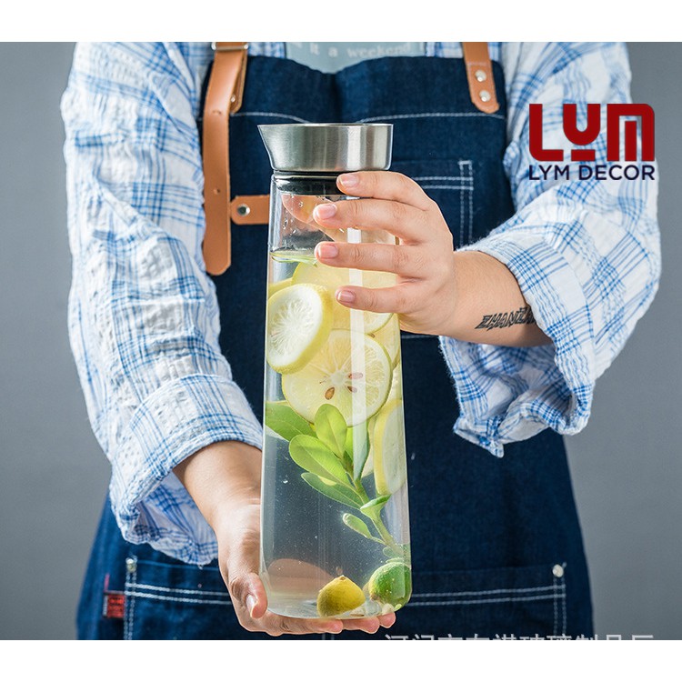 (HOT-ẢNH THẬT) Bình detox cao 1.4L - Bình nước TỰ RÓT thủy tinh chịu nhiệt cao cấp Borosilicate k chì, hàng xuất Âu