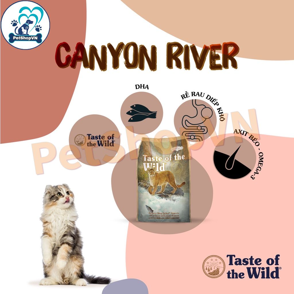 Thức Ăn Cho Mèo Hạt TASTE OF THE WILD CANYON RIVER Bao 6.6Kg Vị Cá Hồi Vân & Cá Hồi Xông Khói