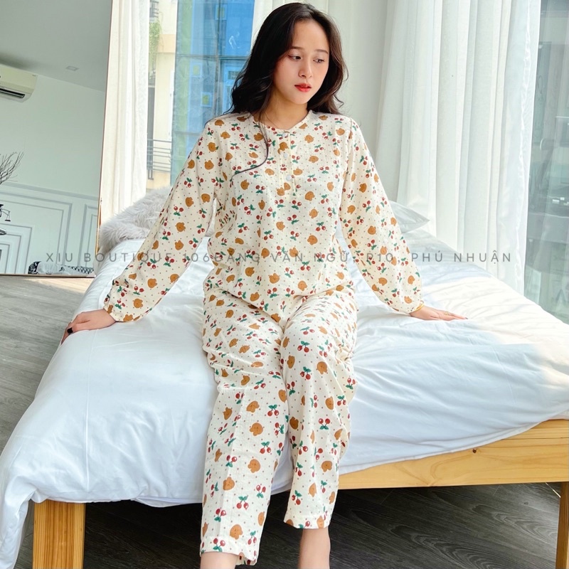 Đồ bộ nữ mặc nhà, pijama đũi xốp cao cấp hoạ tiết dễ thương