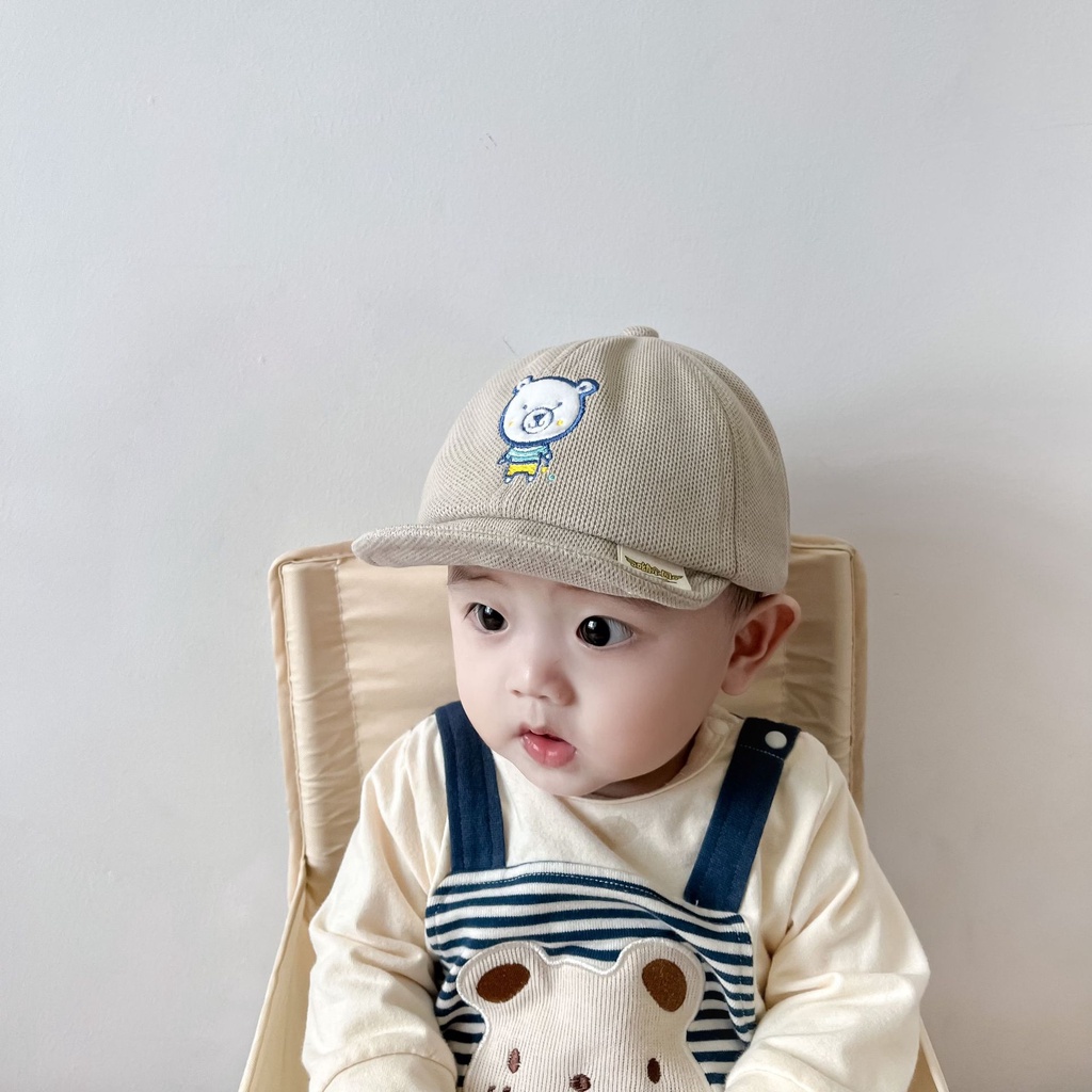 Mũ Lưỡi Trai Vành Mềm Thêu Hình Gấu Hoạt Hình Phong Cách Hàn Quốc Cho Bé