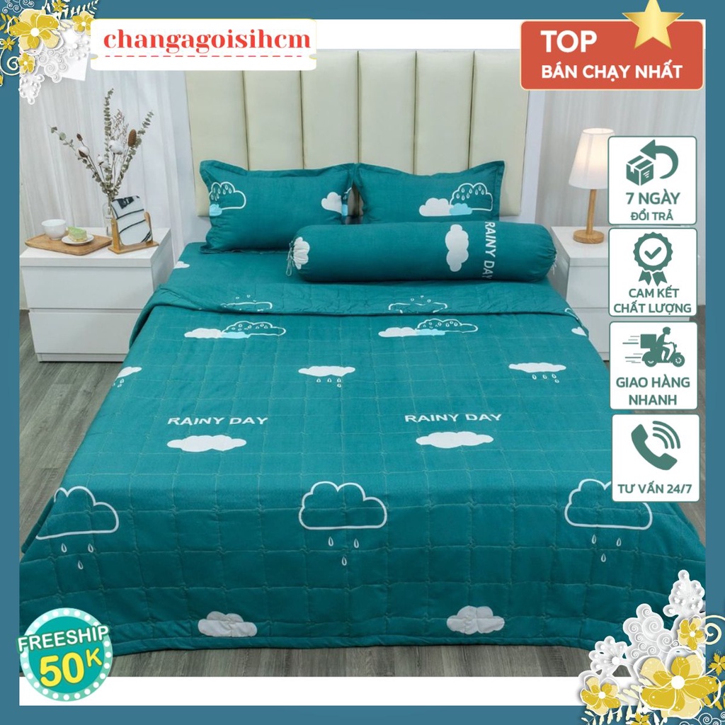 Ga trải giường cotton poly 1mX2M VÀ 1M2X2M ,drap giường hàn quốc-changagoisihcm-MẪU MÂY XANH