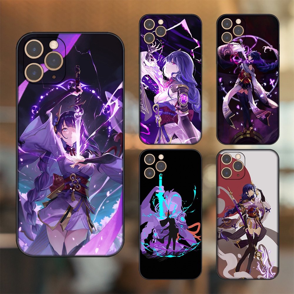 Ốp lưng iPhone 11 Pro dẻo đen cạnh vuông in hình Raiden Shogun Genshin Impact