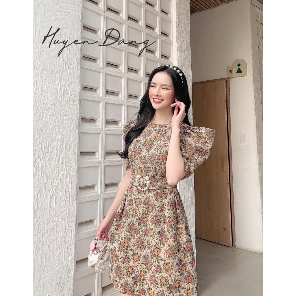 Đầm gấm tay ngắn đai ngọc 18264 - đầm thời trang nữ