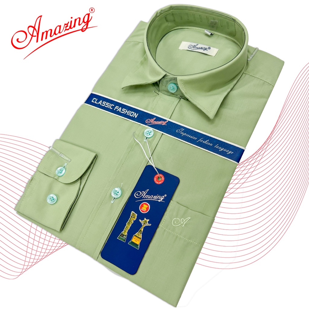 Áo somi nam màu trơn tay dài Amazing, thời trang công sở trung niên thanh lịch, size từ 50-100kg