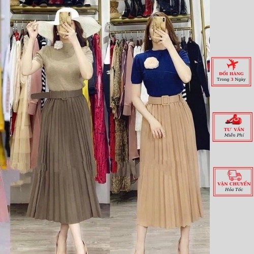 Chân váy nữ công sở xếp ly dáng dài ulzzang Hàn Quốc phong cách bánh bèo