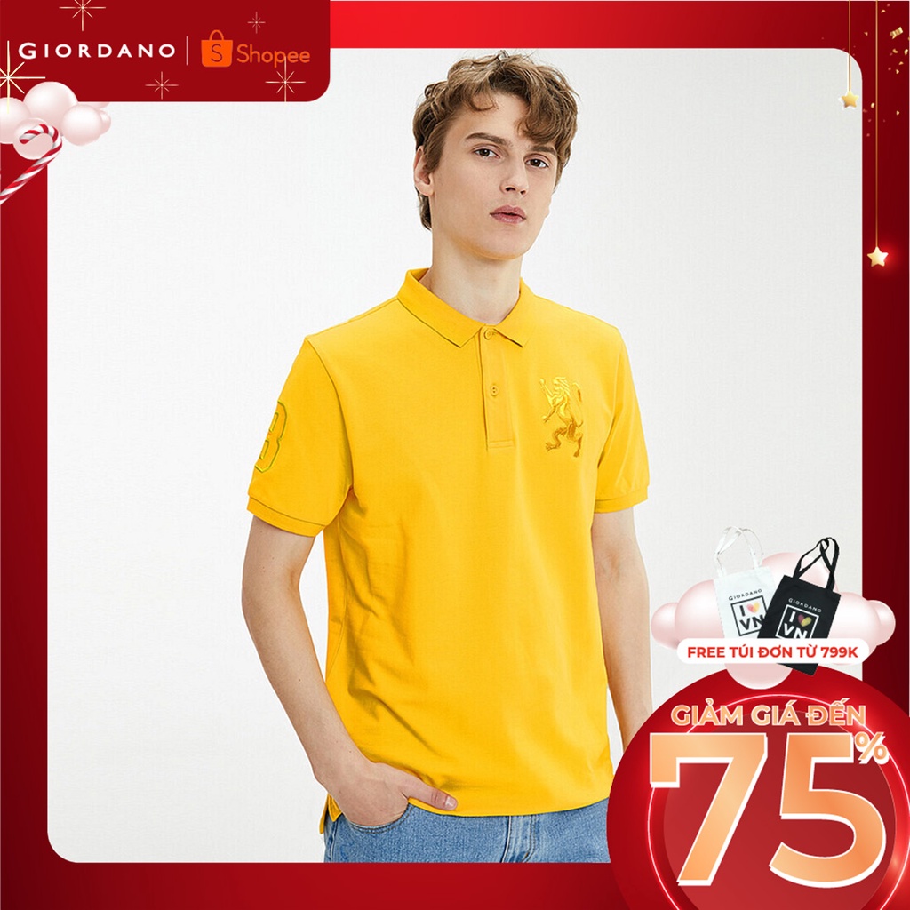 [Mã WABRWM12 giảm 10% đơn 99K] Áo Thun Có Cổ Nam Logo Lion Giordano 01010222