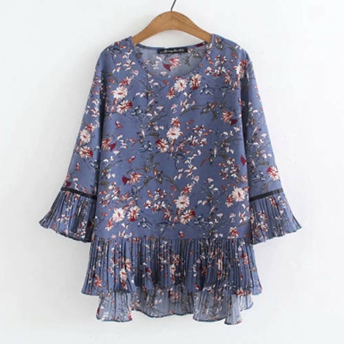 Áo Kiểu Tay Loe 3 / 4 Dáng Rộng In Hoa Phong Cách Hàn Quốc Thời Trang Cho Nữ Size M-4XL
