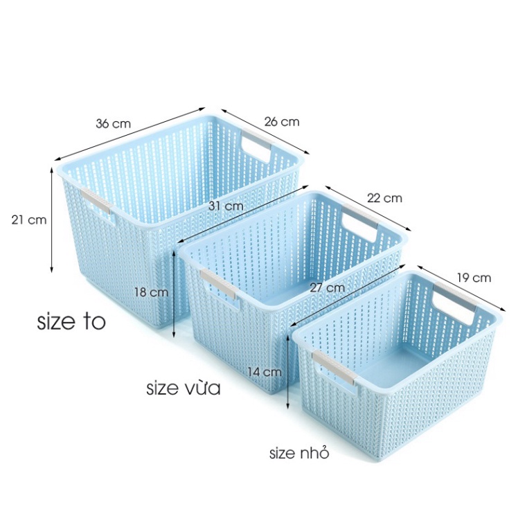 giỏ đựng đồ vuông góc có quai sách 2 bên, rổ nhựa Việt Nhật đựng đồ 3415