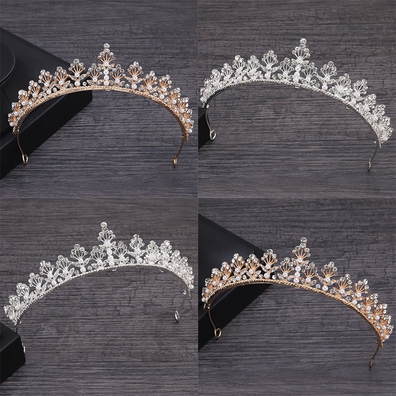 Vương miện bằng hợp kim có đính đá giả ngọc trai hai màu thời trang cho cô dâu