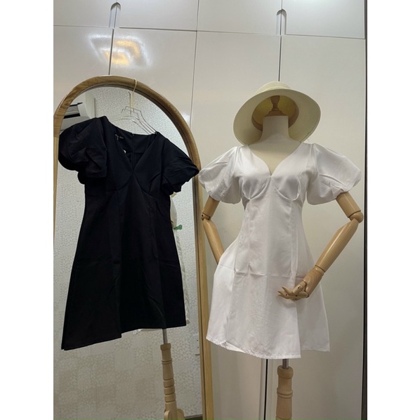 BIGSIZE Đầm cổ v tay phồng 50-90kg mẫu chụp thật 100%