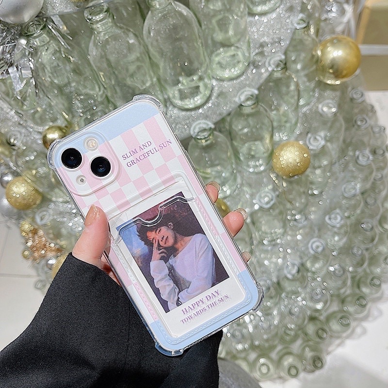 Ốp lưng iphone màu hồng mềm dẻo có ngăn đựng hình, card đáng iu