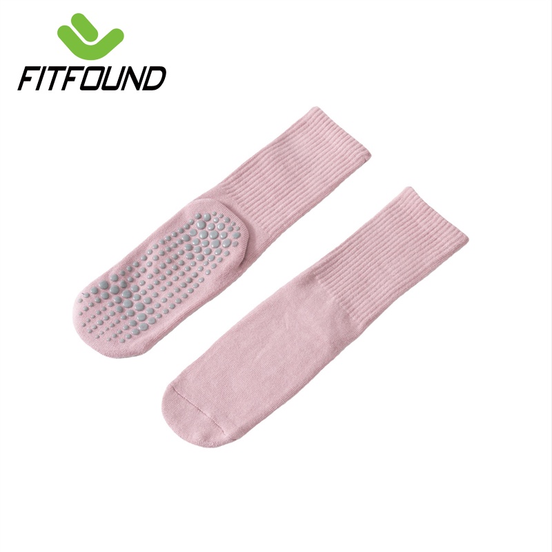 Tất / Vớ Chân Cao Cổ Nữ Freesize 35-39 Tập Yoga Pilates Len Co Giãn Đính Hạt Silicon Chống Trơn Trượt Mũi Tròn