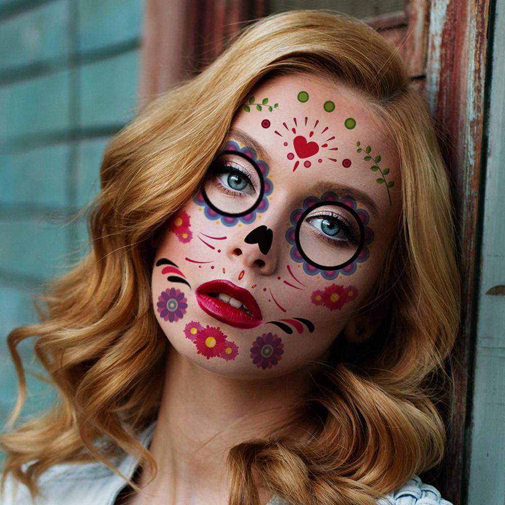 Bộ 9 Hình Xăm Dán Mặt Chống Nước Phong Cách Halloween Độc Đáo