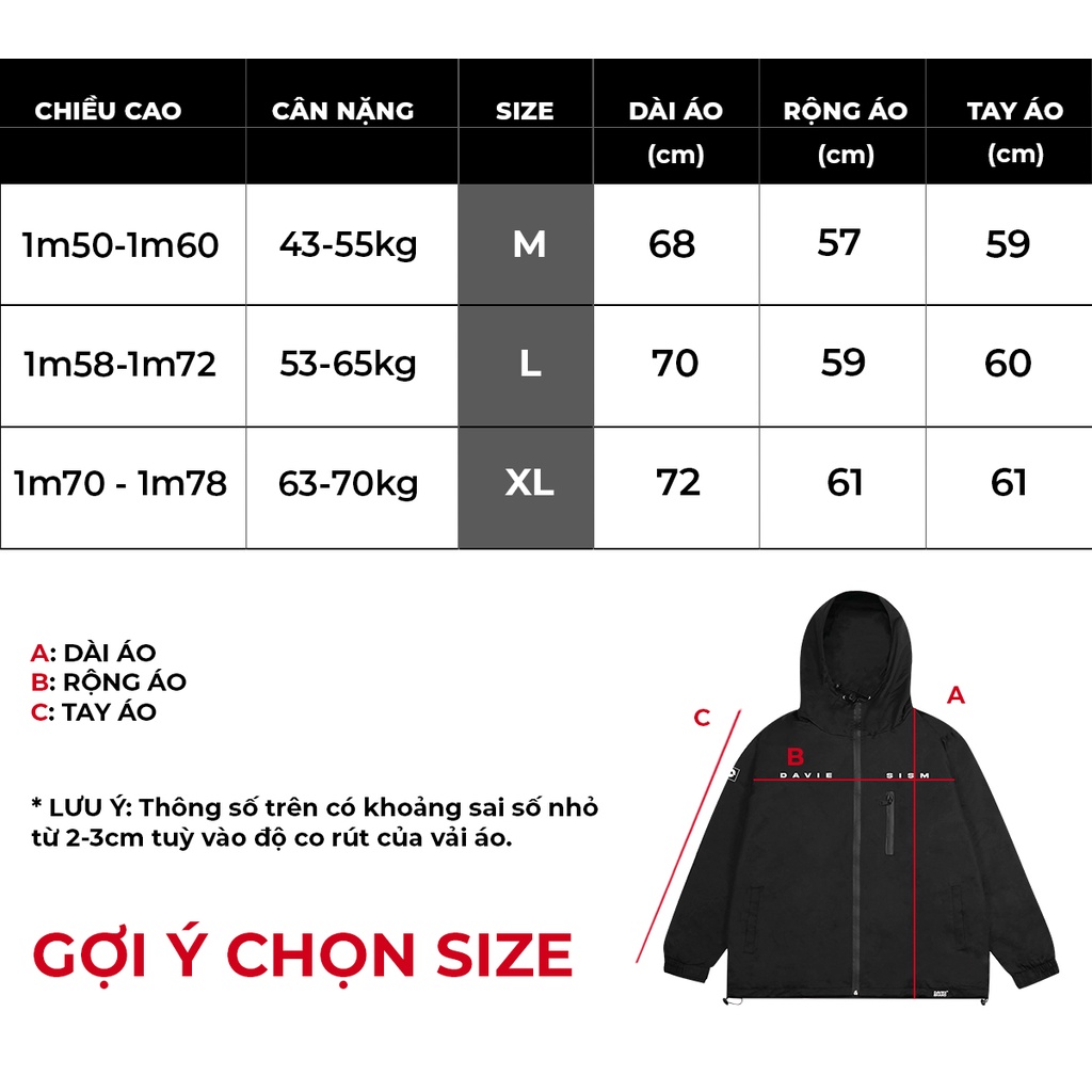 Áo khoác dù nam có mũ form rộng màu đen DAVIES Black Daviesism Jacket |D16-AK2