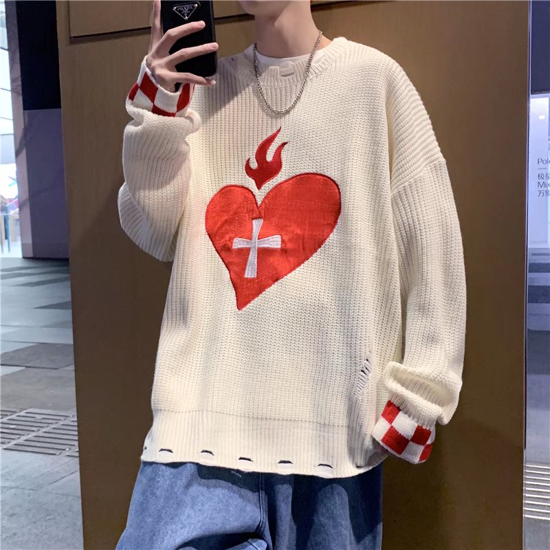Áo Sweater Hình Trái Tim Thời Trang Thu Đông Cho Nam Nữ
