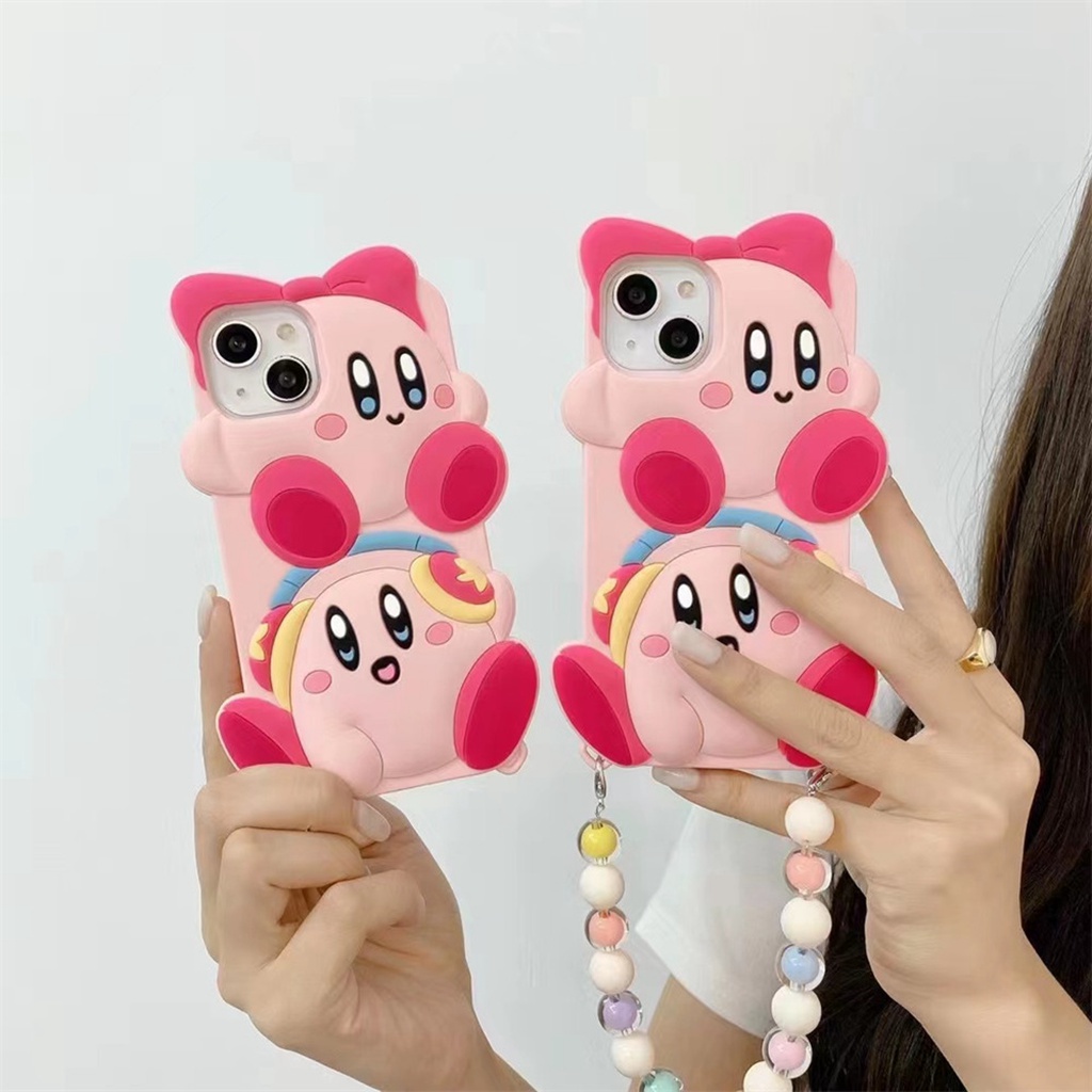 Ốp Điện Thoại Silicon Hình Kirby Có Dây Đeo Chuỗi Hạt Chống Rơi Chống Trầy Cho iPhone 11 13 12 Pro Max XR 7/8 Plus