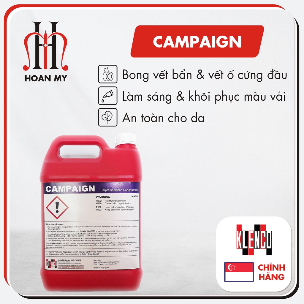 Hóa Chất Giặt Thảm Campaign TPM Chính Hãng Klenco Singapore Can 5L